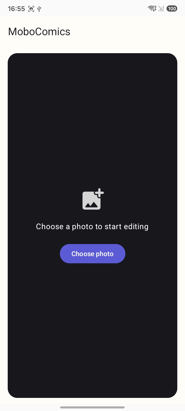 Empty MoboComics canvas with Choose photo